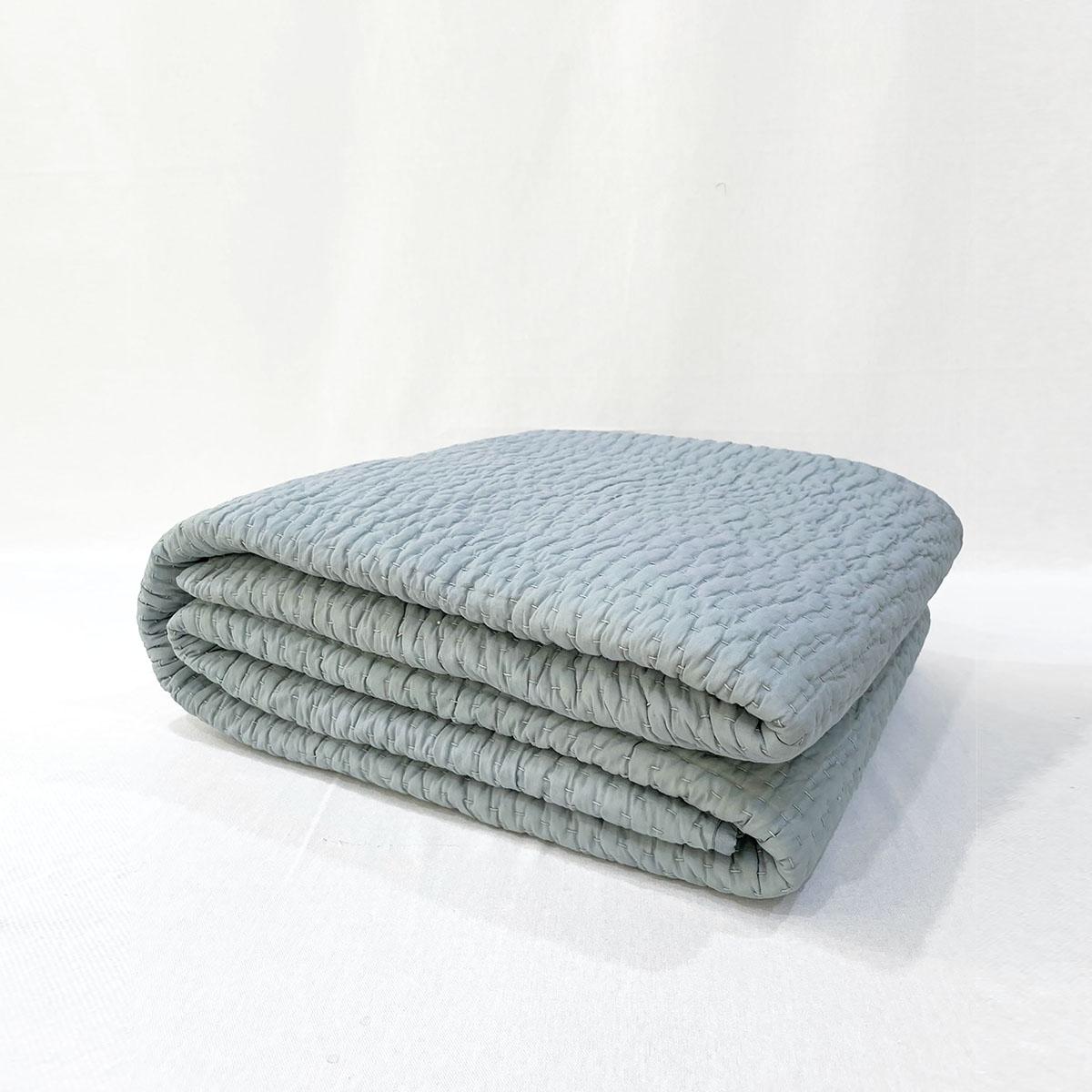 DUCK EGG colour handmade Kantha cotton Quilt with coordinated pillow cases, Sizes available