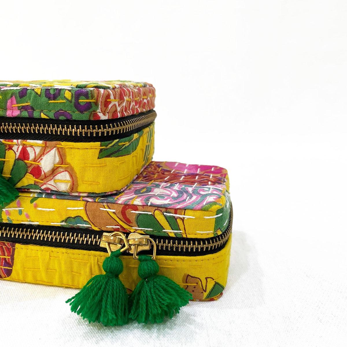 Kantha Yellow Square Jewellery Box