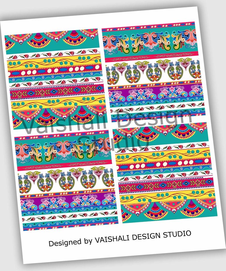 Truck art pattern, multicolored, bright & vibrant printable coasters 3.8"x3.8"