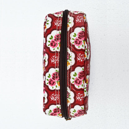 Red toiletry bag, rose print, shabby chic, laminated bag, make up or cosmetic handbag, utility pouch
