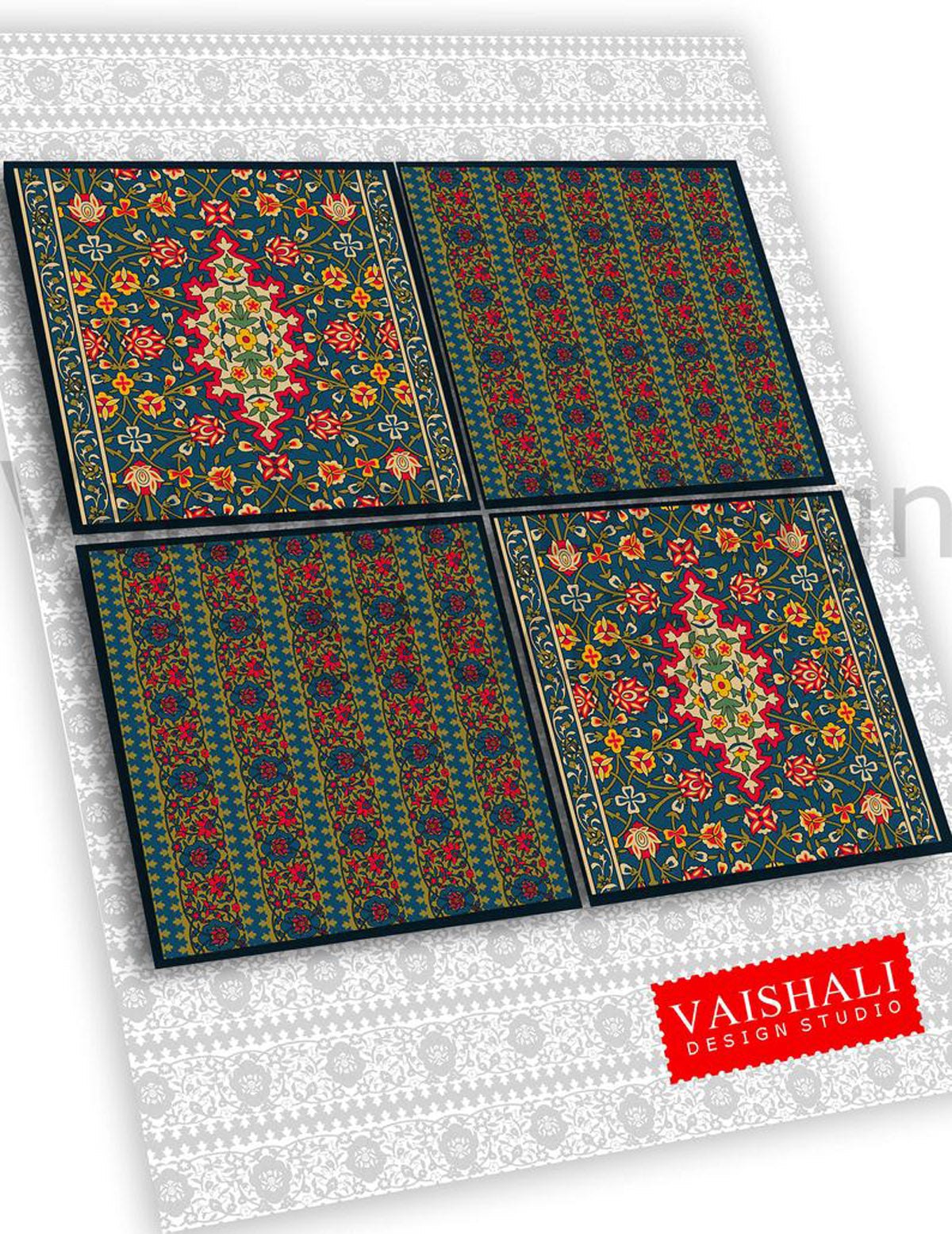 Persian patterns, rich jewel tones, printable coasters, set of 4 designs, 3.8" x 3.8"