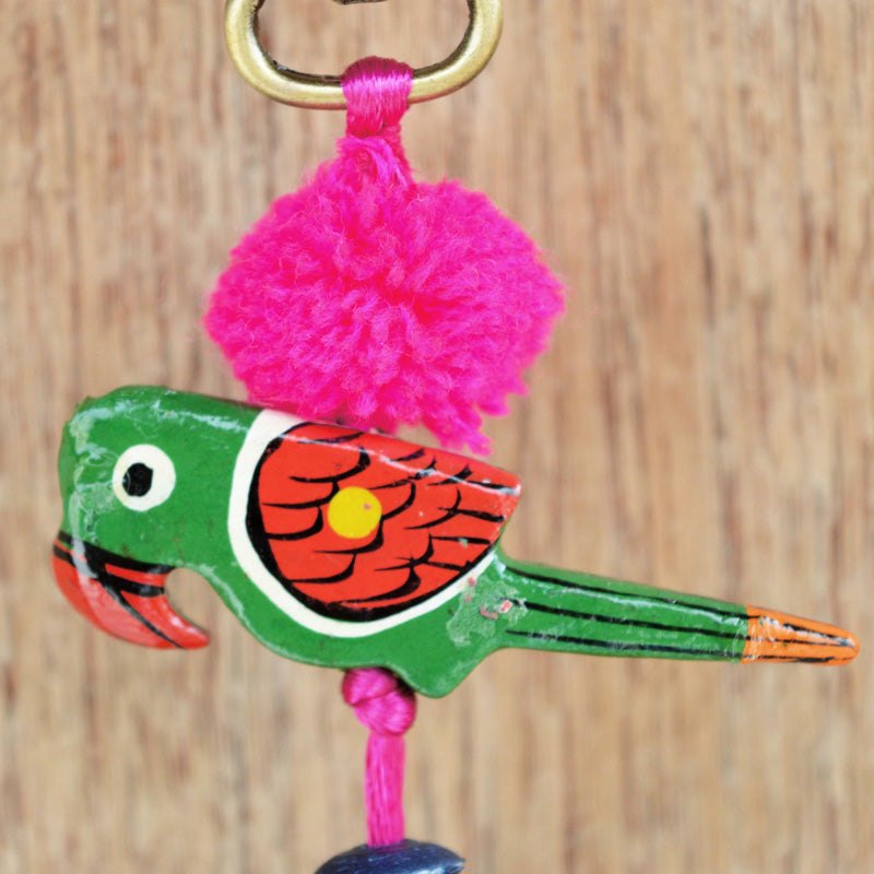 Multicolor parrot tassel, handmade, bag charm, tribal, bohemian, moroccan size 5.5&quot; or 14 cms