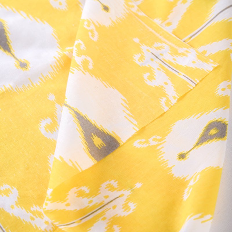 Yellow Ikat print sheer fabric, ikat pattern cotton fabric