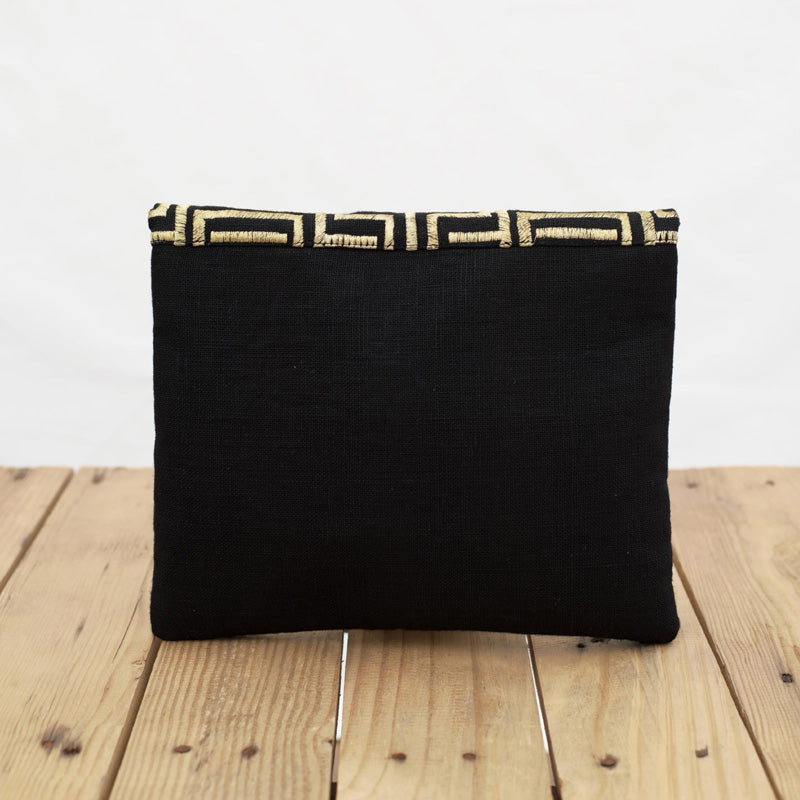 Mola - Black and gold embroidered foldover clutch