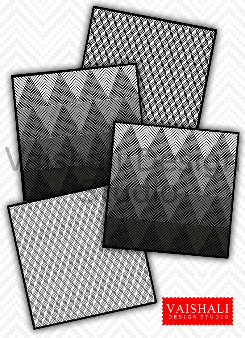 Woven texture, black & white printable coasters, set of 4 designs, 3.8"X3.8"