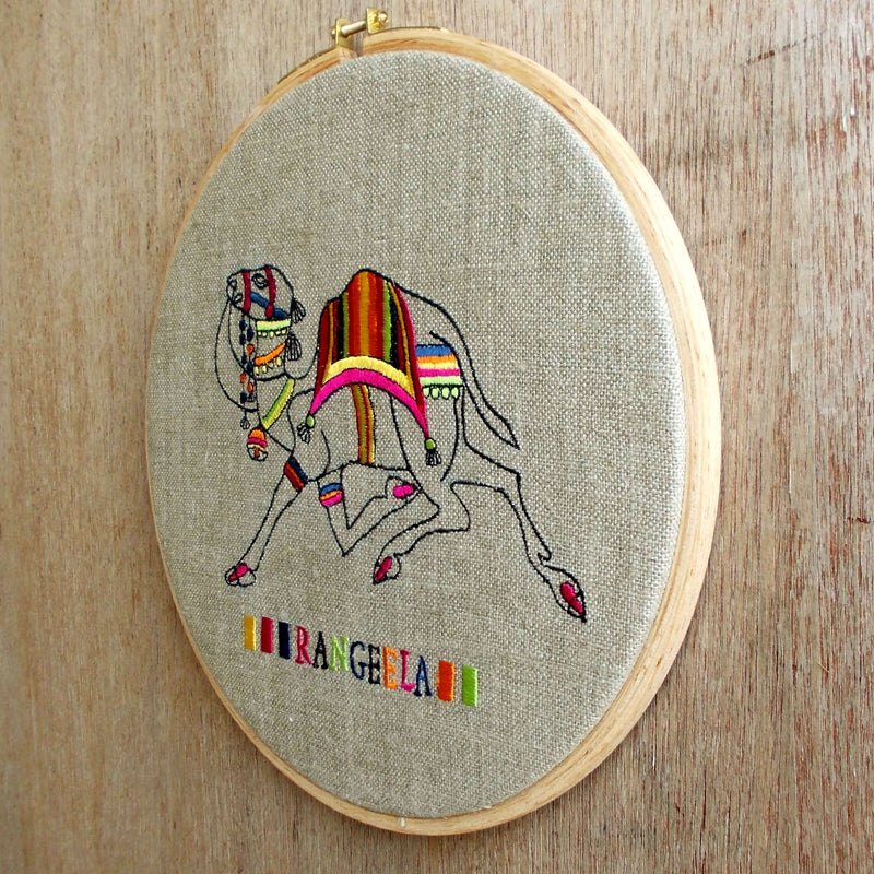 WALL ART - Flock collection - Rangeela the Camel on Hoop or wooden frame