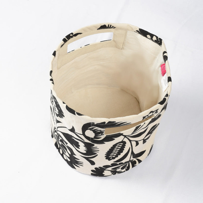 Storage basket, cotton canvas fabric, floral print, black and white, sizes available