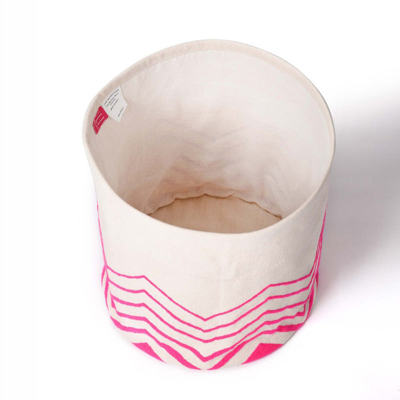 Storage basket, embroidered, bright pink acrylic wool on canvas fabric, laundry hamper, fabric bucket, sizes available