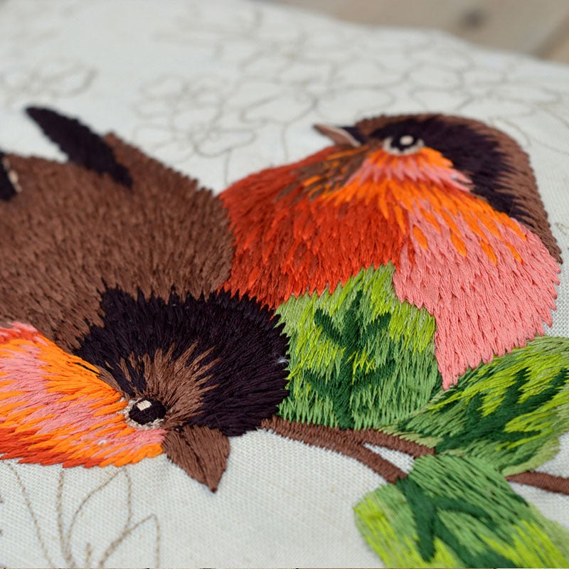 Love Birds pillow, embroidered, cotton throw pillow cover