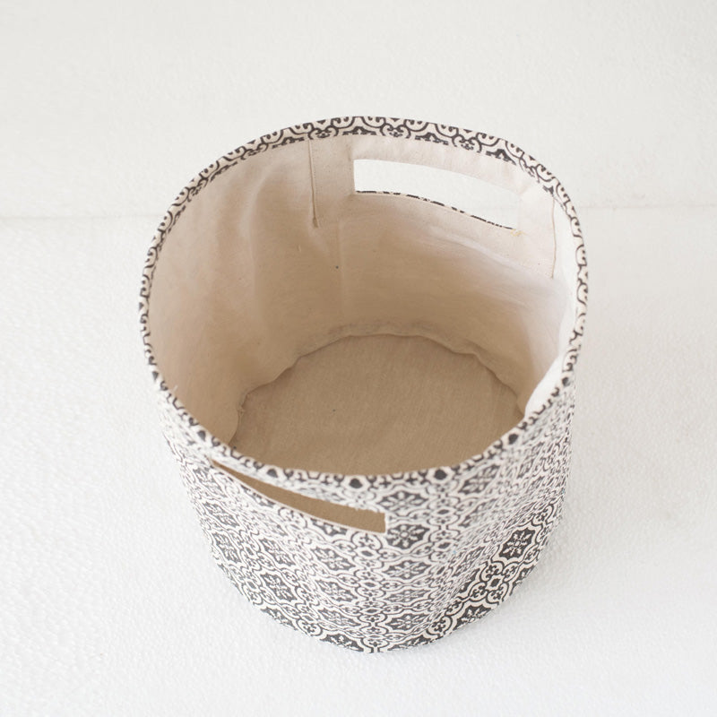 Canvas storage basket, tile print in black and white, sizes available