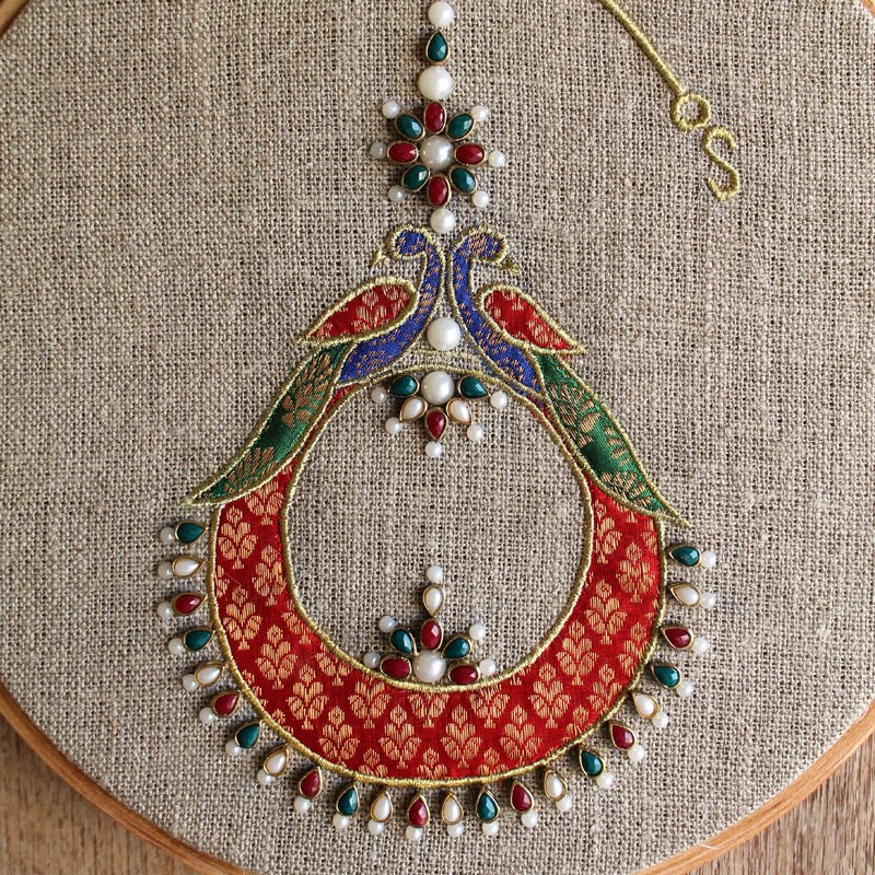 ROYAL TEEKA - Indian jewellery wall art, embroidery and applique in hoop OR wooden frame