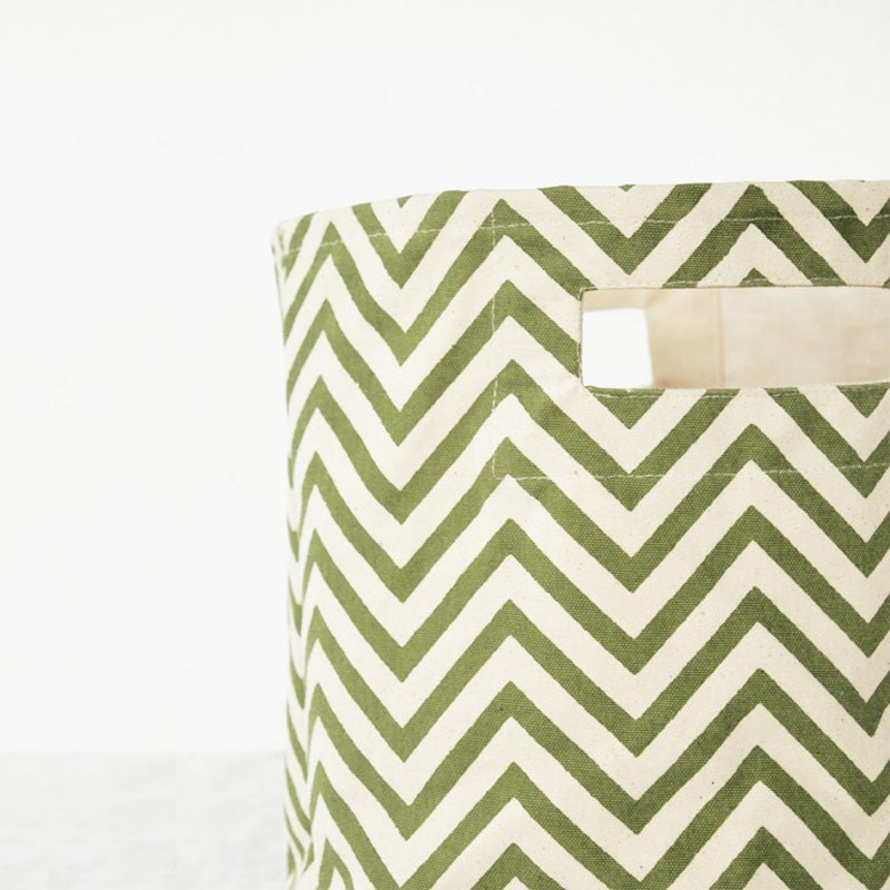 Green Canvas basket, chevron print, storage basket, fabric bin, sizes available