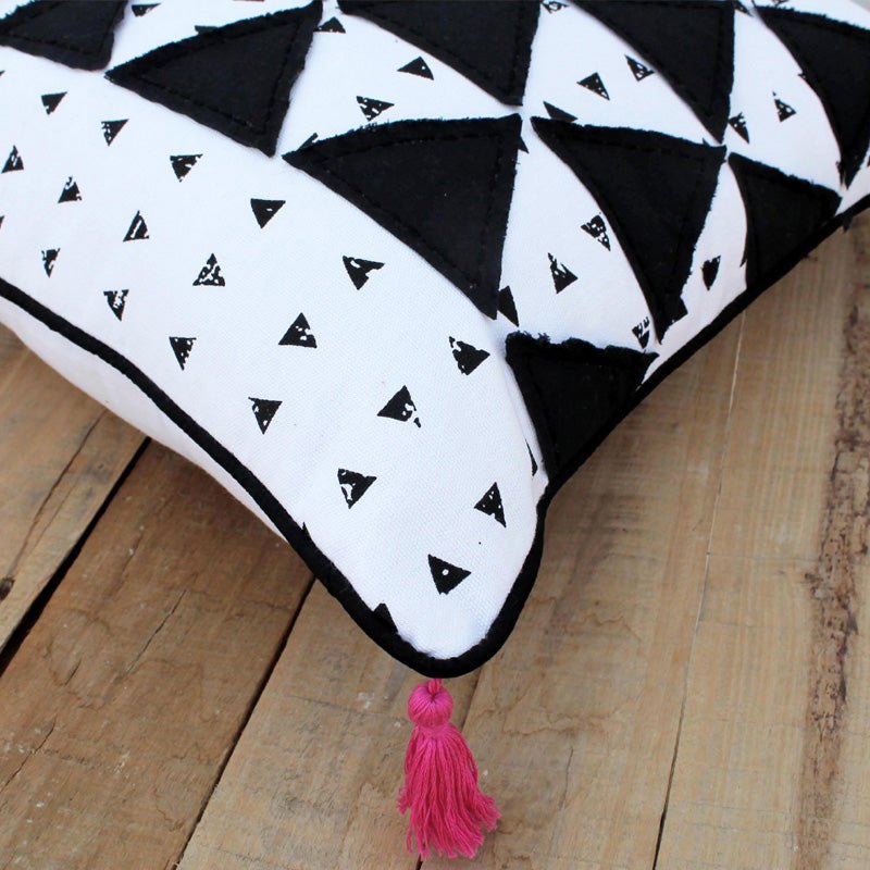 Aztec print pillow cover, cotton pillow case, tribal, geometrical applique