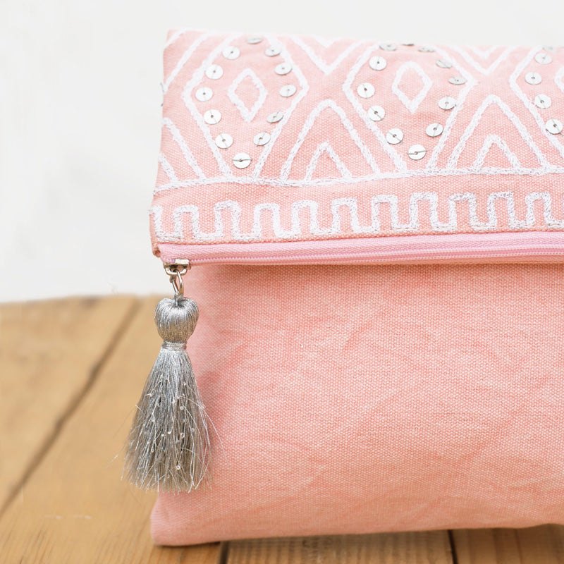 Chalkboard – Blush pink foldover clutch
