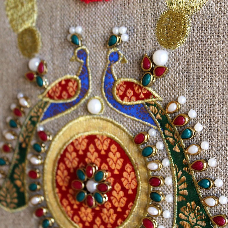 NECKLACE royal Indian jewellery wall art, embroidery and applique in hoop OR wooden frame