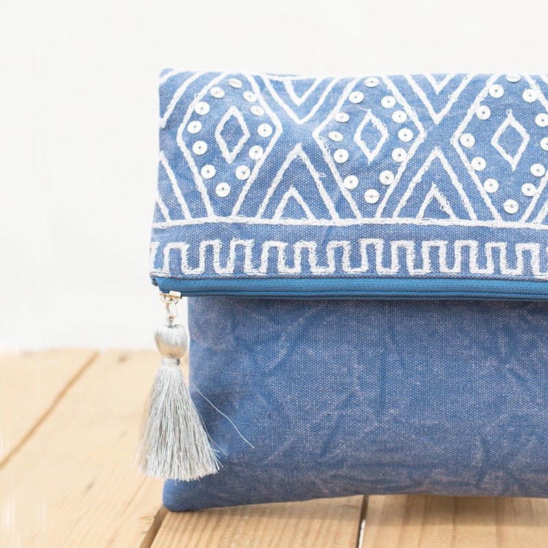 Chalkboard - Denim blue foldover clutch