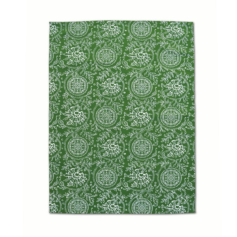 Green Kitchen Towel, floral print, kalamkari, Indian ethnic, printed Tea Towel, 100% cotton, size 20"X28"