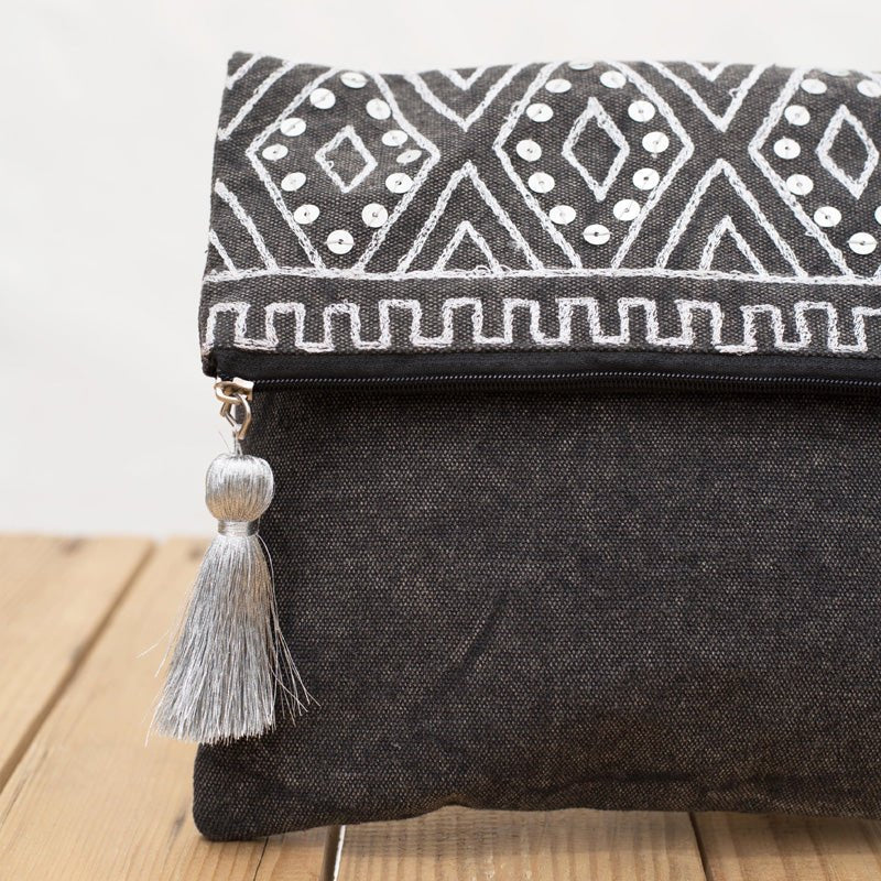 Chalkboard – Charcoal foldover clutch