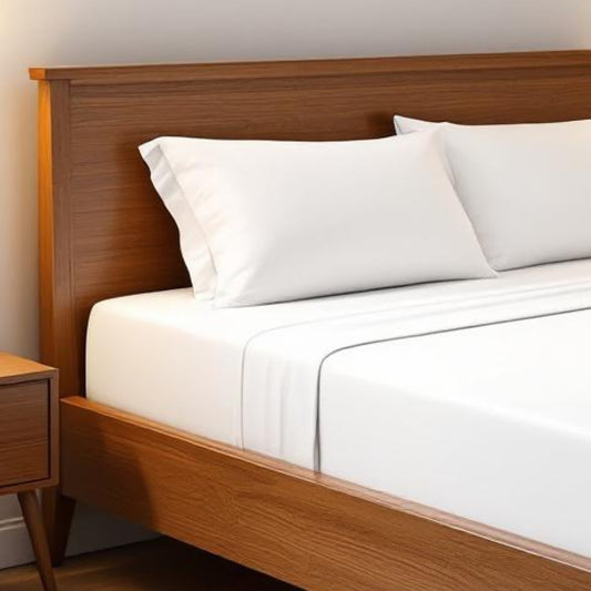 300TC flat sheet set, premium pure white cotton satin - Vliving