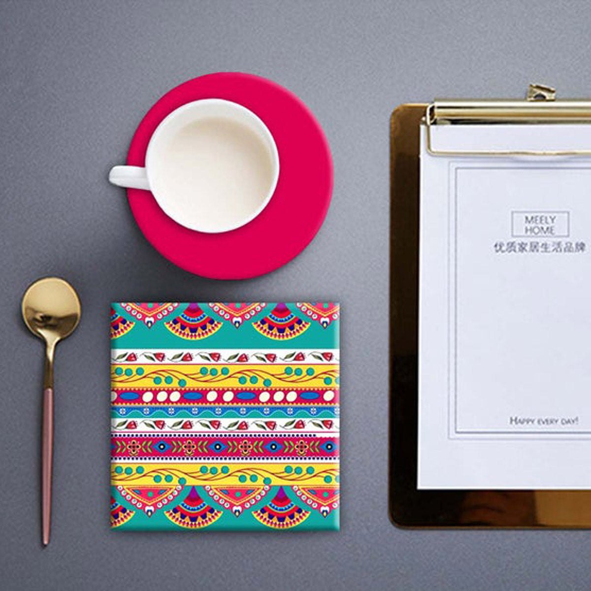 Truck art pattern, multicolored, bright & vibrant printable coasters 3.8"x3.8"