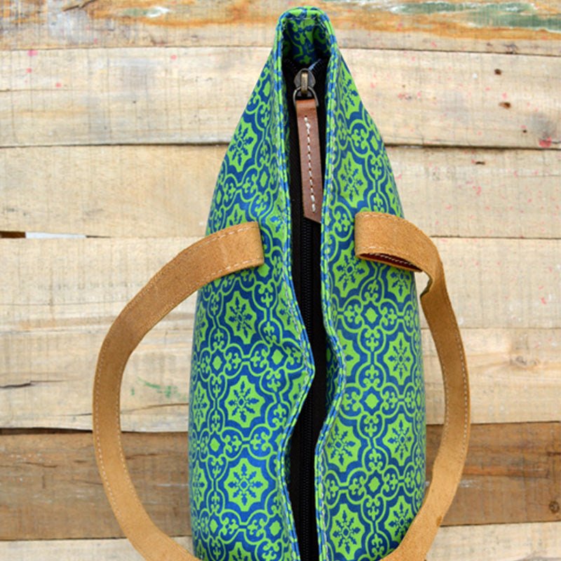 Tote bag, Turquoise laminated cotton large shopping bag