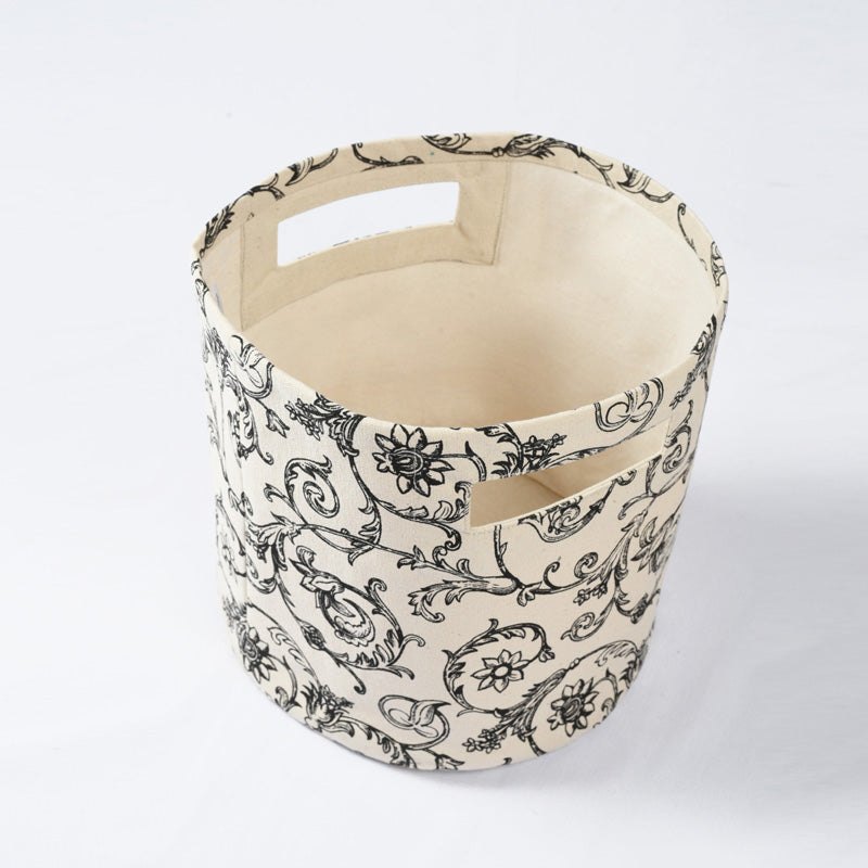Canvas storage basket, swirl print in black and white, sizes available