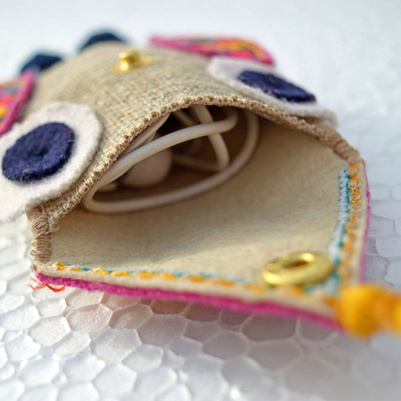 Owl coin bag, wire holder, handmade, gift, bohemian, moroccan size 4X3 inches