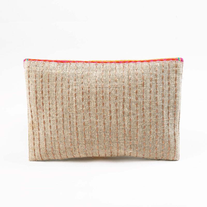 Tribal envelope clutch, linen purse, fold over, bohemian multi color handbag, 6X9 inches