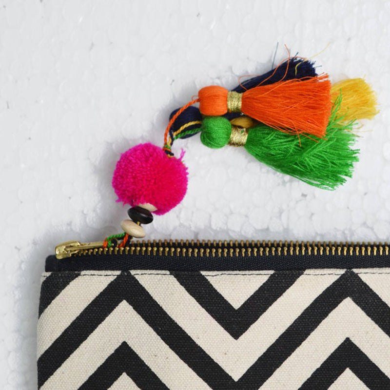 Black and white, geometric pattern, chevron print, make up or cosmetic handbag, utility pouch