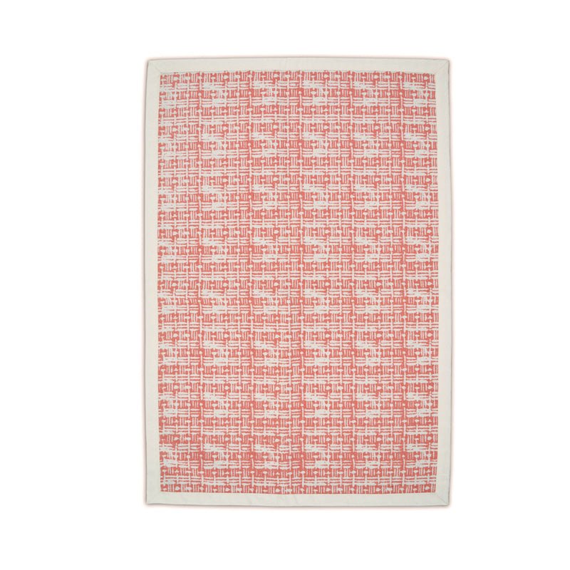 Printed cotton rug, coral color, basket weave print, 100% cotton, size 36X60 inches