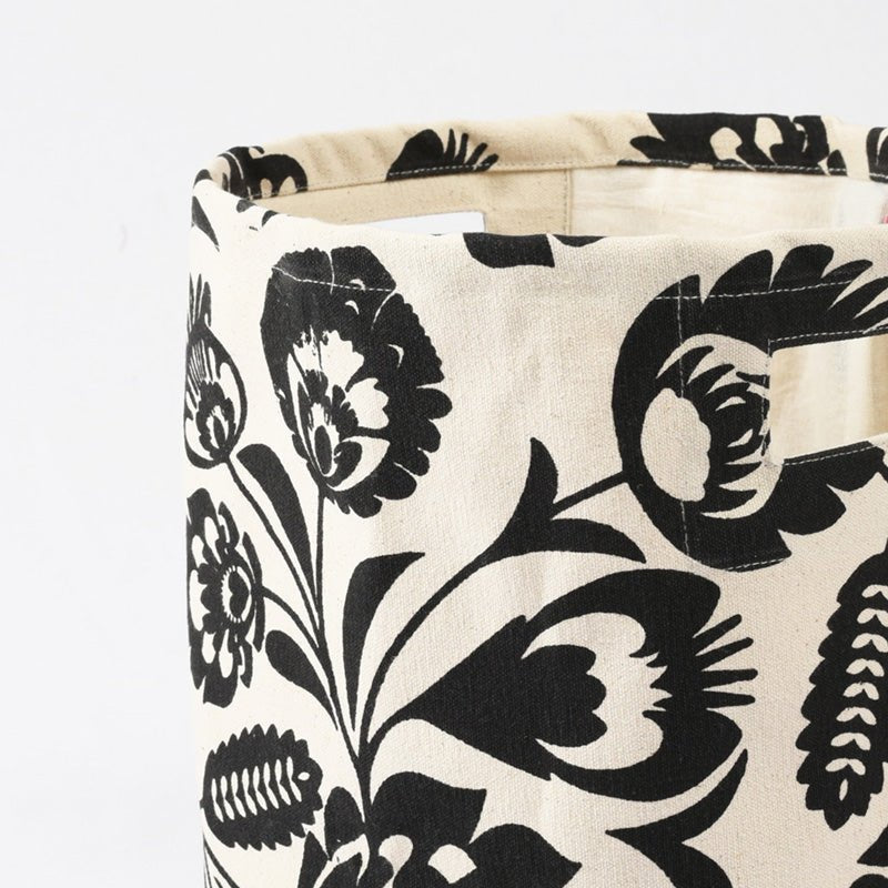Storage basket, cotton canvas fabric, floral print, black and white, sizes available