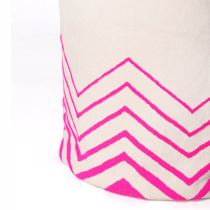 Storage basket, embroidered, bright pink acrylic wool on canvas fabric, laundry hamper, fabric bucket, sizes available