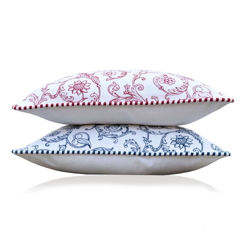 Red Swirl print pillow, cotton, welted pillow, victorian pattern, standard size 16X16 inches, other sizes available