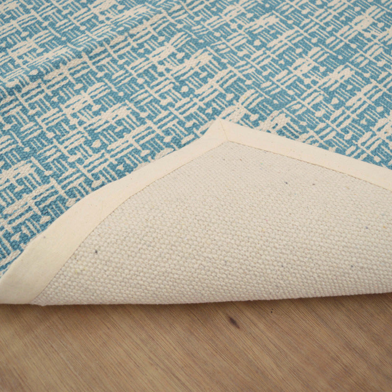 Printed cotton rug, blue color, texture print, weave print, 100% cotton, size 24X36 inches