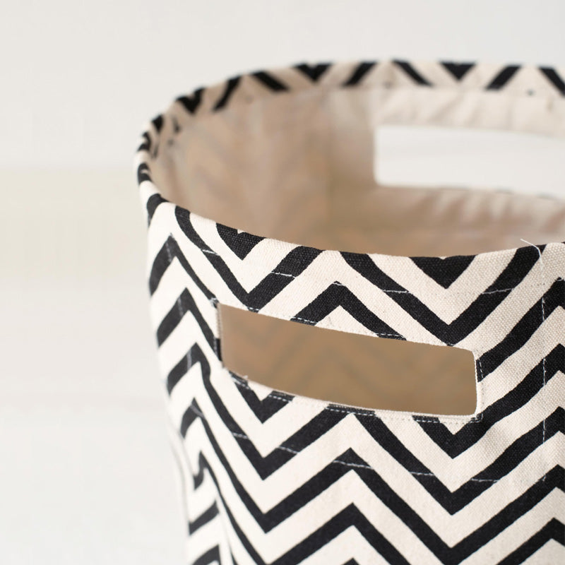 Canvas basket, chevron print, black and white, storage basket, fabric bin, sizes available