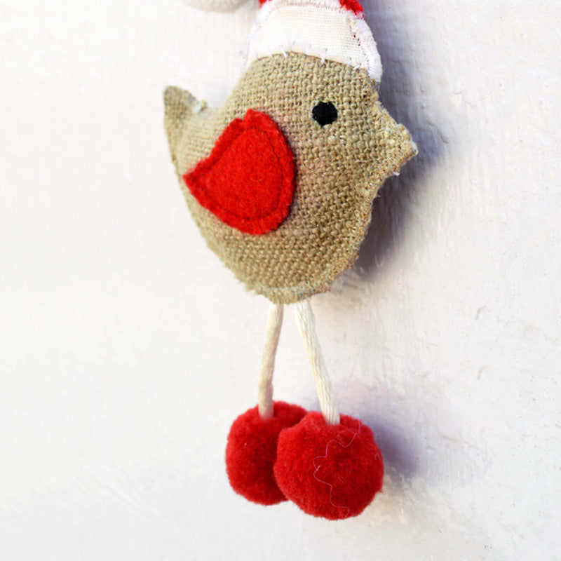 Christmas ornament, bird with cap, handmade tassel, holiday charm