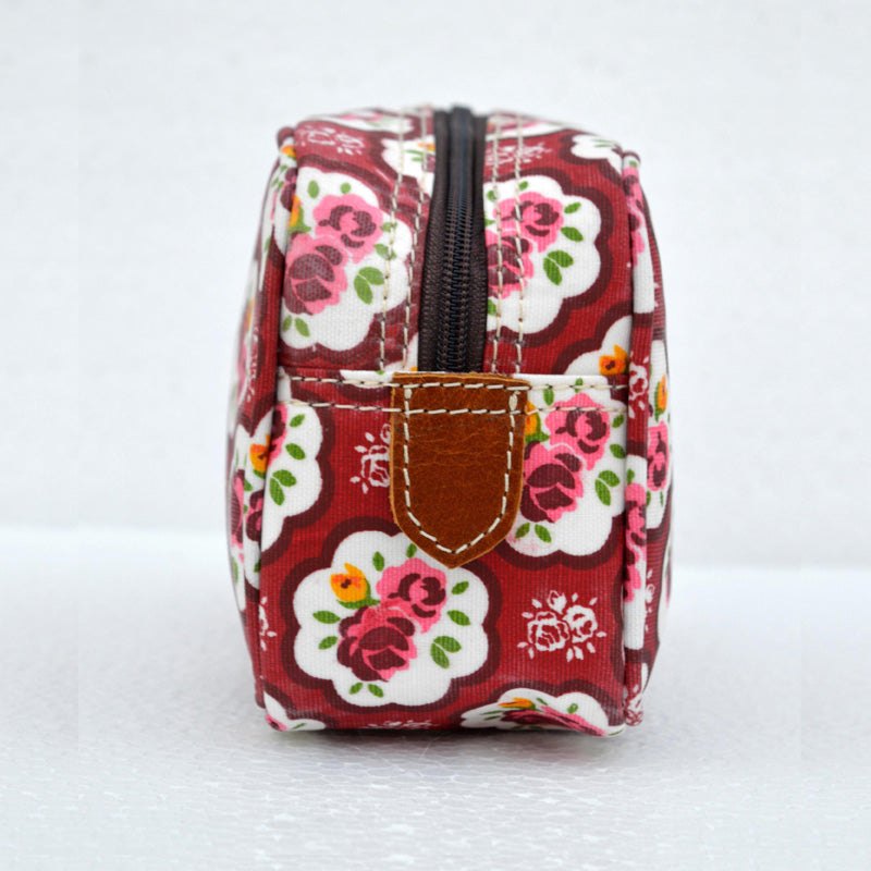 Red toiletry bag, rose print, shabby chic, laminated bag, make up or cosmetic handbag, utility pouch