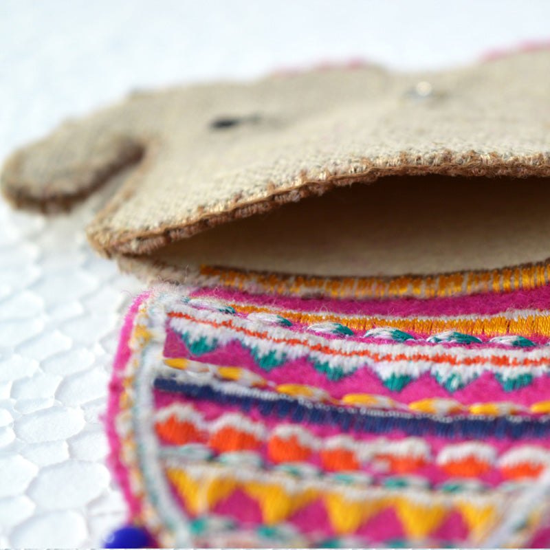 Elephant coin bag, wire holder, handmade, gift, bohemian, 4X4.5 inches