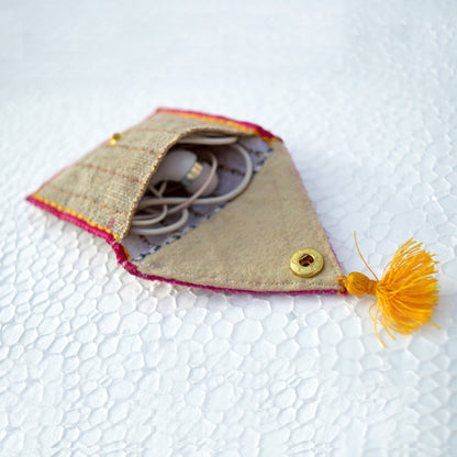 Pocket sqaure coin bag, wire holder, handmade, gift, bohemian, moroccan