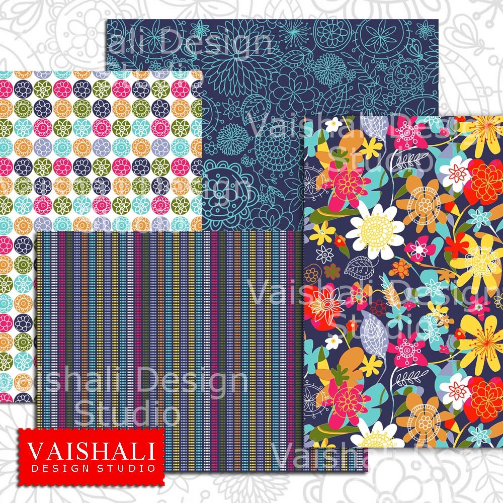 Doodle pattern, Digital print pack, multicolour, 4 sheets