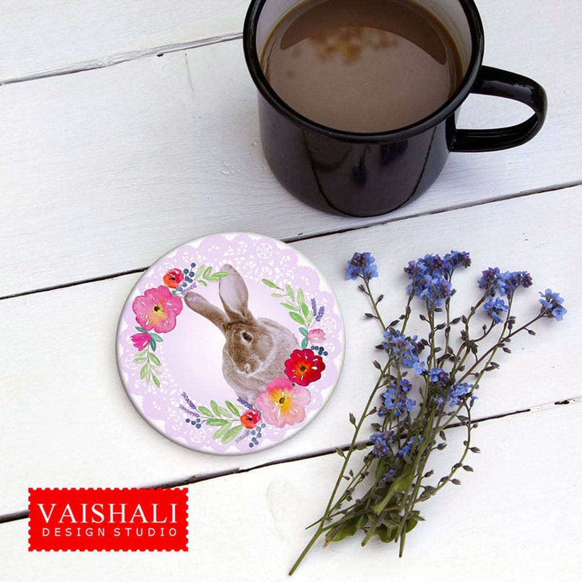 Easter coasters, floral, lace-watercolor, printable coasters, set of 4 designs, 4 x 4 inch diameter