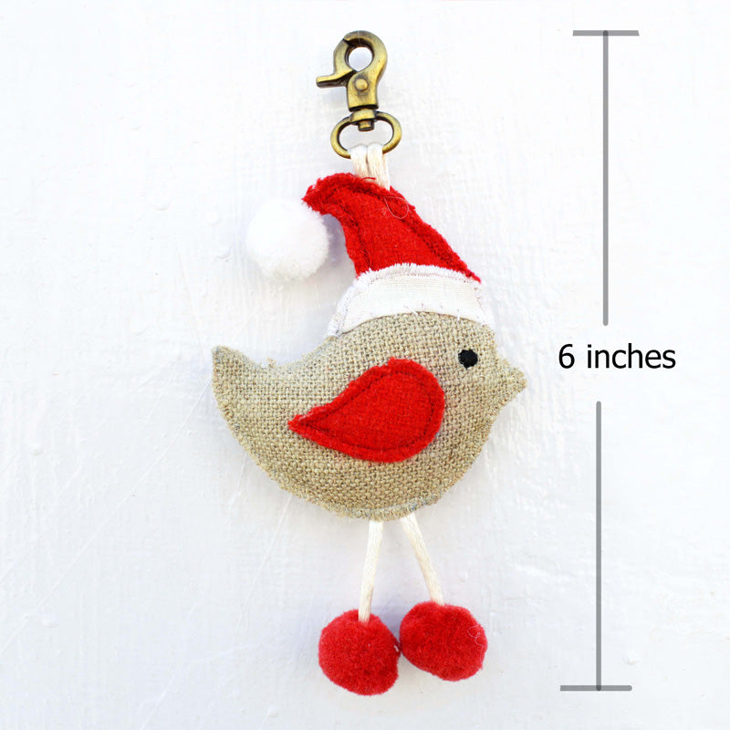 Christmas ornament, bird with cap, handmade tassel, holiday charm