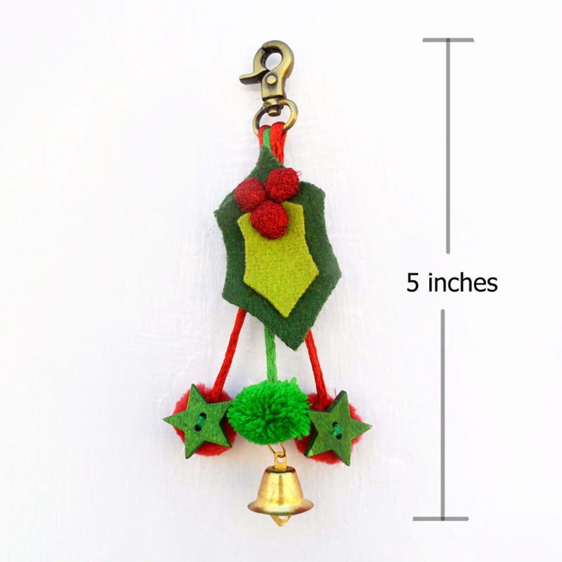 Christmas ornament, holly leaves, tassel, handmade, holiday charm