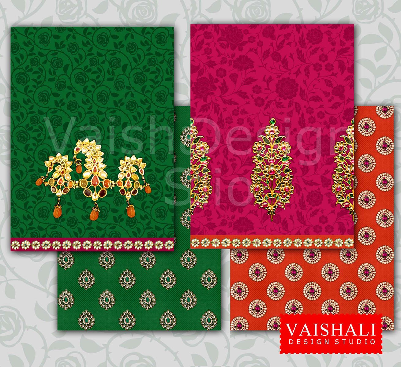 Maharaja jewel print, jewel tones, pre made pages, 5 sheets, digital print downloads