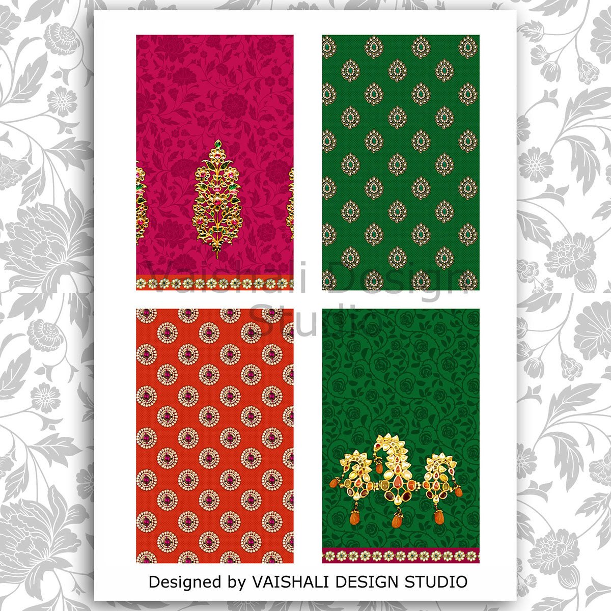 Maharaja jewel print, jewel tones, pre made pages, 5 sheets, digital print downloads