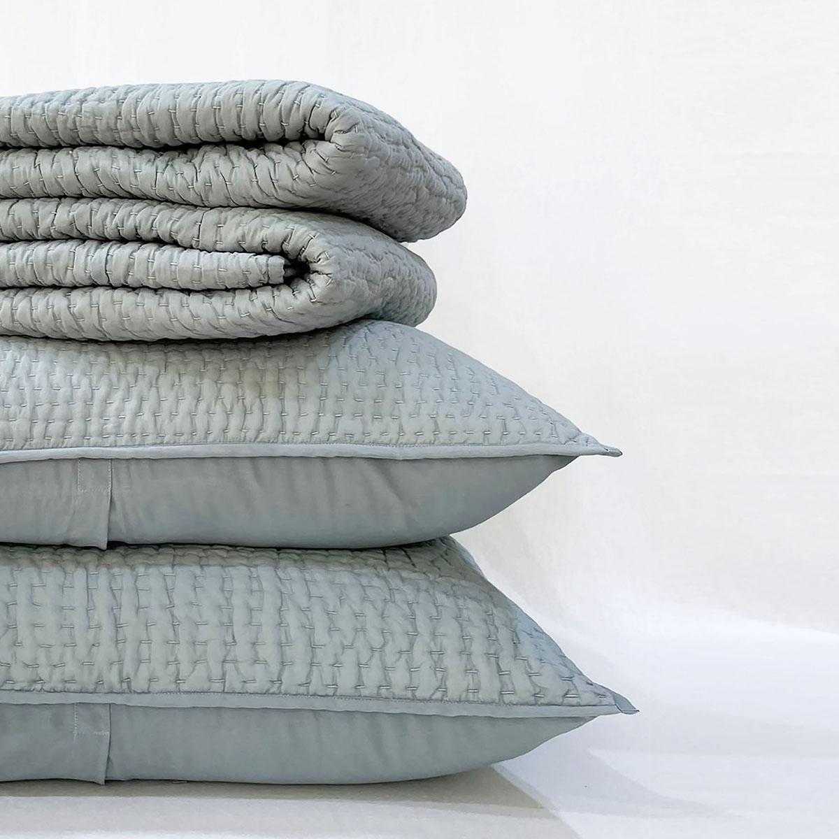 DUCK EGG colour handmade Kantha cotton Quilt with coordinated pillow cases, Sizes available