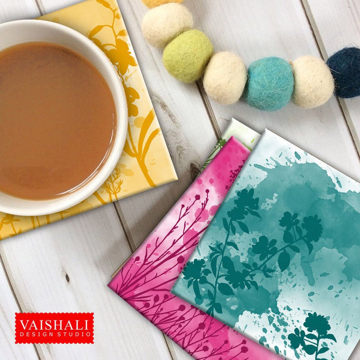 Monochromatic texture,floral silhouette, printable coasters, set of 4 designs, 3.8" x 3.8"