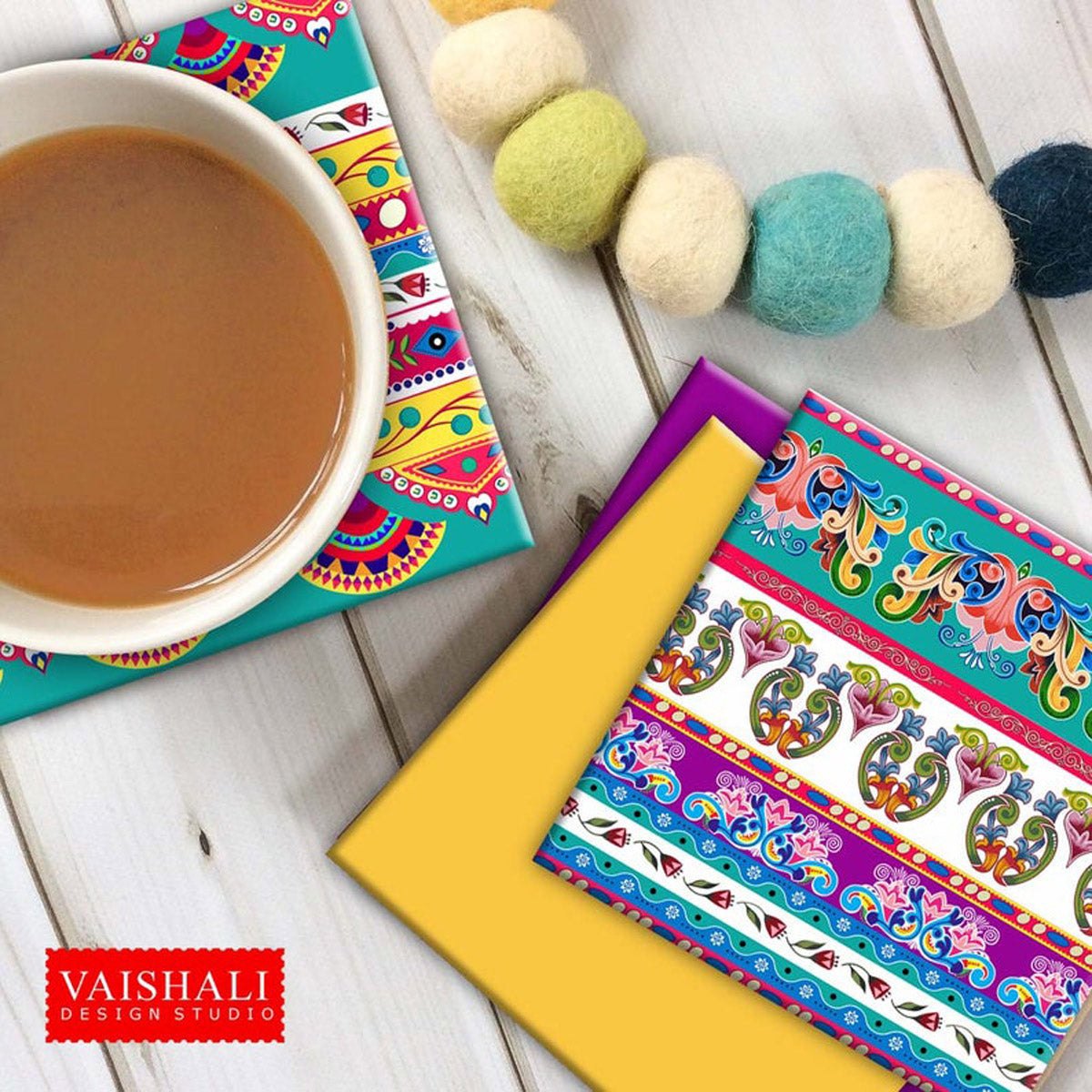 Truck art pattern, multicolored, bright & vibrant printable coasters 3.8"x3.8"