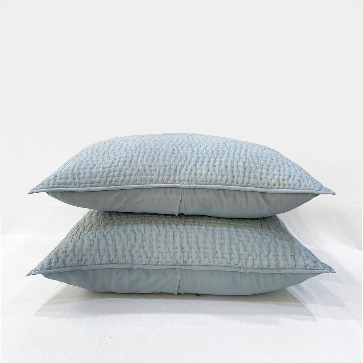 DUCK EGG colour handmade Kantha cotton Quilt with coordinated pillow cases, Sizes available