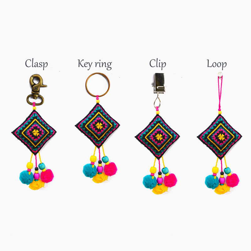 Multicolor triangle tassel, handmade, boho bag charm
